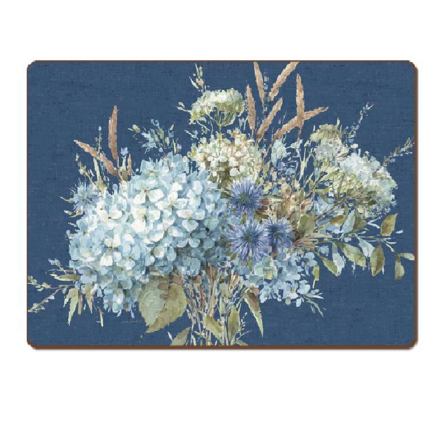 ! CorkBack Hardboard Placemats Floral Bohemian Hydrang ! CorkBack Hardboard Placemats Floral Bohemian Hydrang